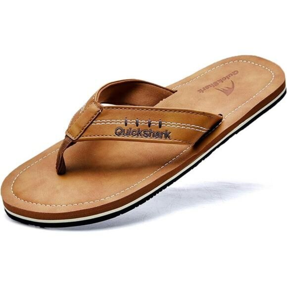Mens Leather Flip Flops Arch Support Thong Sandals Beach Water Slippers - Picture 1 of 7